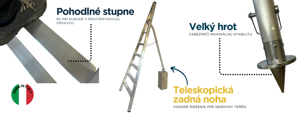 AGRILUXE Trojnohy rebrik s teleskopickou zadnou nohou – detail 1